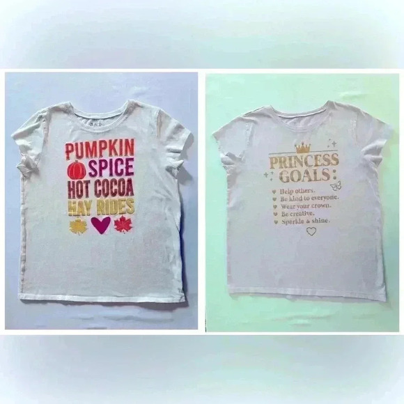 The Children's Place Girls Pumkin Spice Graphic tee & Princess Goals Tee (596) - Picture 1 of 15